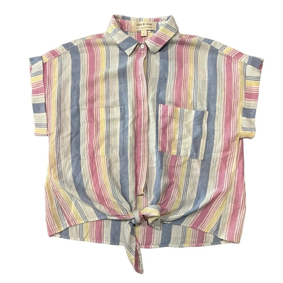 Anthropologie Cloth & Stone Tie Front Striped Blouse Size Small - Picture 1 of 3
